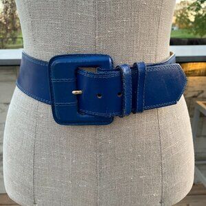 Vintage 80s 90s Wide Statement Blue Leather Classic Retro Waist Belt